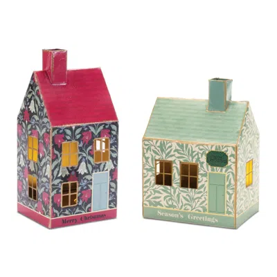 Melrose International Led Metal Holiday House (set Of 2) - Red, Green, Blue, Gold