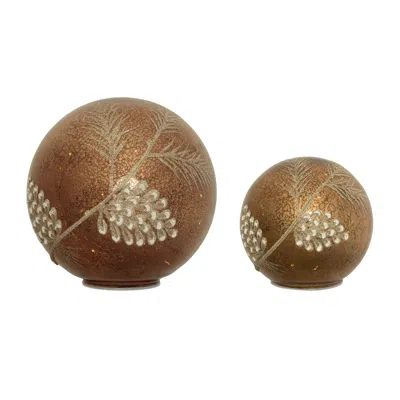 Melrose International Led Pinecone Globe (set Of 2) - Brown, Gray