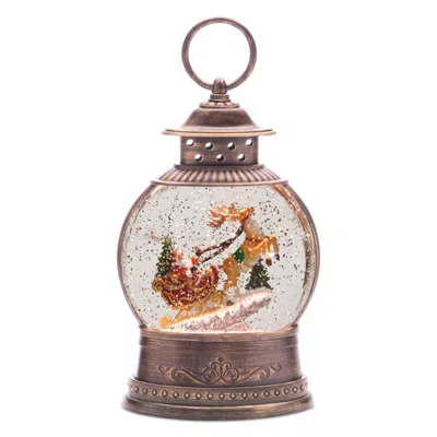Melrose International Led Santa In Sleigh Snow Globe 9"h - Brown, White, Red
