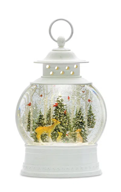 Melrose International Led Snow Globe Ball With Woodland Deer Scene 11.5"h - White, Brown, Red