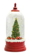 Melrose International Led Snow Globe Bell Jar With Christmas Tree Scene 10.5"h - Red, White, Green