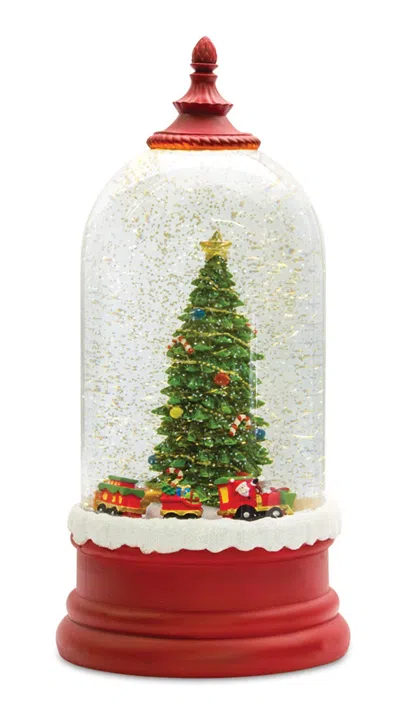 Melrose International Led Snow Globe Bell Jar With Christmas Tree Scene 10.5"h - Red, White, Green