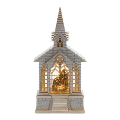Melrose International Led Snow Globe Church With Nativity 8.25"h - Silver, Gold