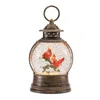 Melrose International Led Snow Globe Lantern With Cardinal Bird Couple 8.25"h - Bronze, Red