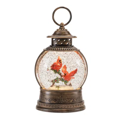 Melrose International Led Snow Globe Lantern With Cardinal Bird Couple 8.25"h - Bronze, Red