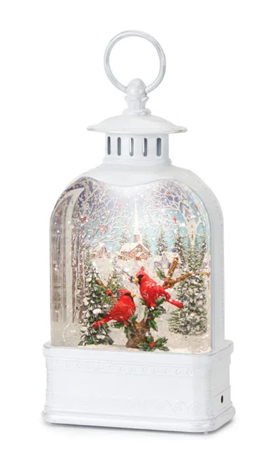 Melrose International Led Snow Globe Lantern With Cardinal Forest Scene 10.5"h - White, Red, Green