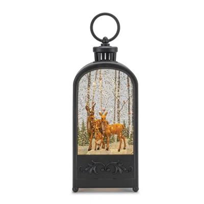 Melrose International Led Snow Globe Lantern With Forest Deer 9.5"h - Bronze, Brown