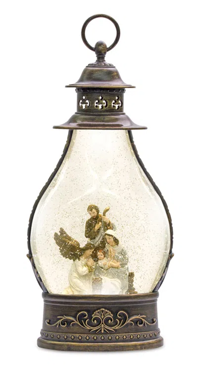 Melrose International Led Snow Globe Lantern With Holy Family Nativity Scene 15.5"h - Bronze, White, Gold