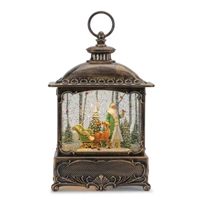 Melrose International Led Snow Globe Lantern With Santa And Woodland Animals 10.5"h - Bronze, Green