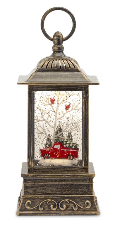 Melrose International Led Snow Globe Lantern With Truck And Forest Scene 10.25"h - Red, Green, White