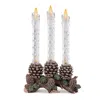 Melrose International Led Taper Candle With Pine Branch And Pinecone Base 15.5"h - Brown, Green