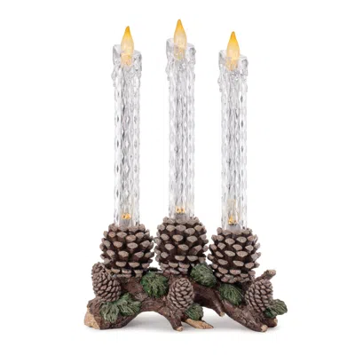 Melrose International Led Taper Candle With Pine Branch And Pinecone Base 15.5"h - Brown, Green