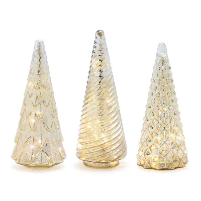 Melrose International Led Textured Mercury Glass Tree (set Of 3) - Gold