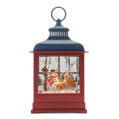 Melrose International Led Woodland Snowman Snow Globe 12"h - Red, Blue