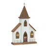 Melrose International Lighted Natural Wooden Church Display With Rustic Metal Accents 17.5"h - Brown, White