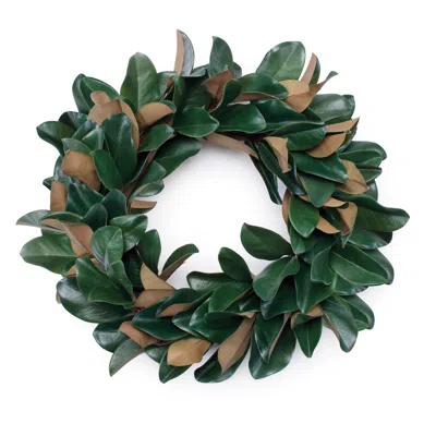 Melrose International Magnolia Leaf Wreath 24"d - Green, Beige