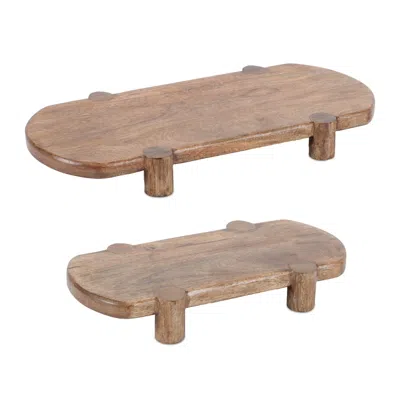 Melrose International Mango Wood Pedestal Tray (set Of 2) - Brown