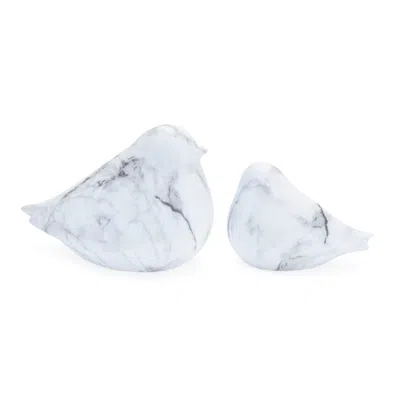 Melrose International Marble Design Bird Shelf Sitter (set Of 2) - White, Grey