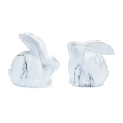 Melrose International Marble Design Rabbit Shelf Sitter (set Of 2) - White, Grey