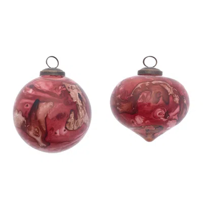 Melrose International Marble Painted Glass Ornament (set Of 6) - Red