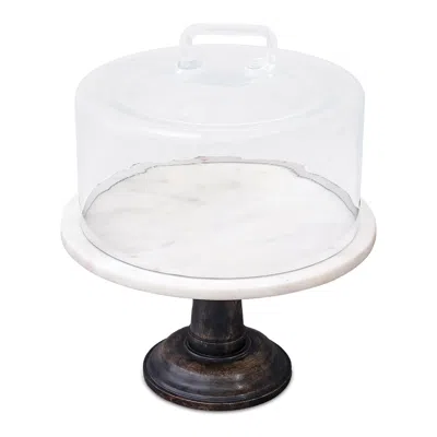 Melrose International Marble Pedestal Cake Stand With Cover 14"h - Black, White