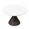 Melrose International Marble Pedestal Tray With Wood Base (set Of 2) - White, Black