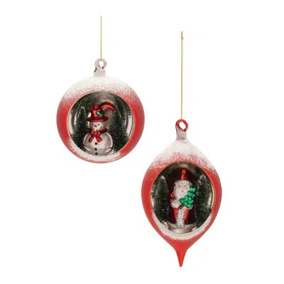 Melrose International Mercury Glass Ornament With Pine Trees (set Of 6) - Red, White, Green