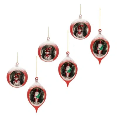 Melrose International Mercury Glass Ornament With Pine Trees (set Of 6) In Red,white,green