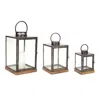 Melrose International Metal Box Lantern With Wood Base (set Of 3) - Grey, Grey
