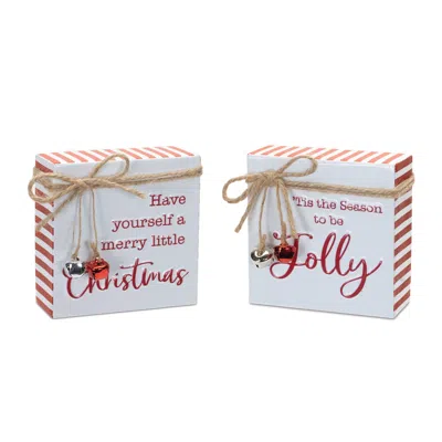Melrose International Metal Christmas Sentiment Sign With Bell Accents (set Of 2) - Red, White