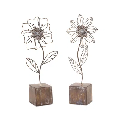 Melrose International Metal Floral Decor (set Of 2) - Brown, White
