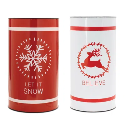 Melrose International Metal Holiday Floor Vase (set Of 2) - Red, White