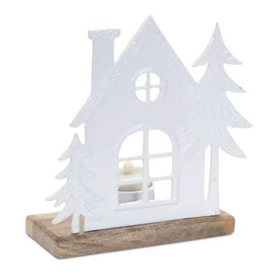 Melrose International Metal House Tealight Candle Holder (set Of 2) - White, Beige