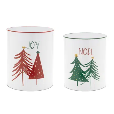 Melrose International Metal Joy And Noel Planter (set Of 2) - White, Red, Green
