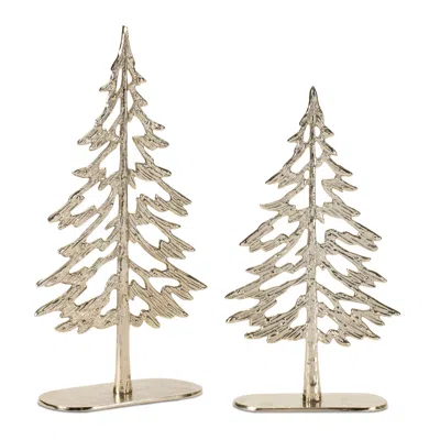 Melrose International Metal Tree With Wood Base (set Of 2) - Gold