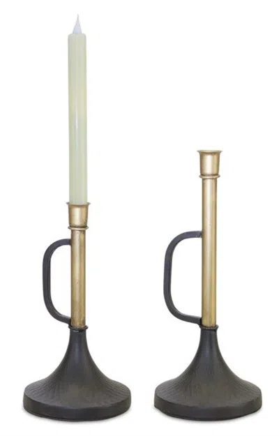 Melrose International Metal Trumpet Taper Candle Holder (set Of 2) - Black, Gold