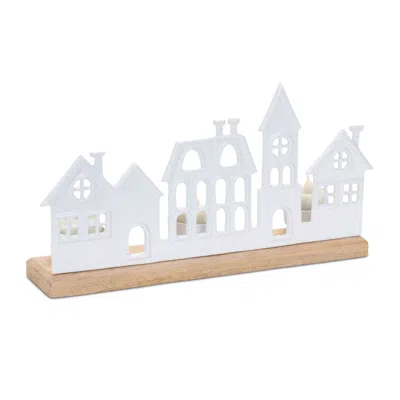 Melrose International Metal Village Tealight Candle Holder (set Of 2) - White, Beige