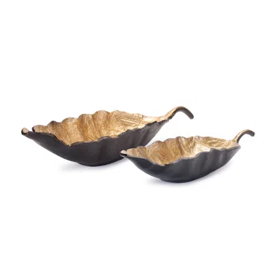 Melrose International Metallic Aluminum Leaf Bowl (set Of 2) - Black, Gold
