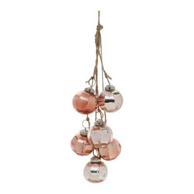 Melrose International Mini Ball Ornament Cluster (set Of 2) - Pink, Gold, Silver