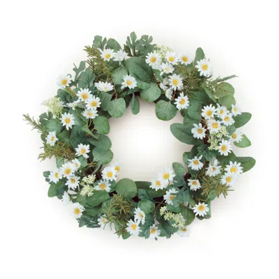 Melrose International Mini Daisy And Foliage Wreath 22"d - White, Green