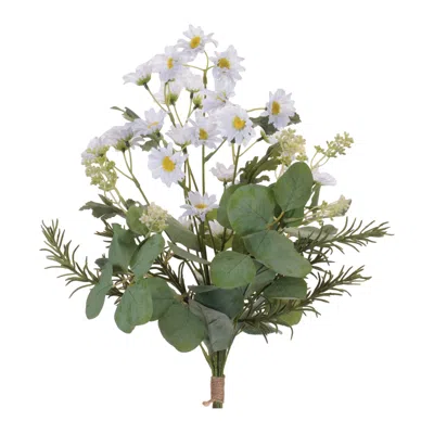Melrose International Mini Daisy Floral Bundle (set Of 2) - White, Green