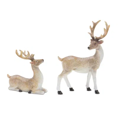 Melrose International Mini Glittered Holiday Deer Figurine (set Of 6) - Beige, White