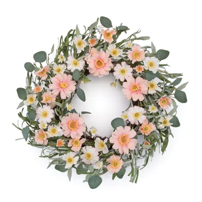 Melrose International Mixed Daisy Floral Wreath 22"d - Pink, Green