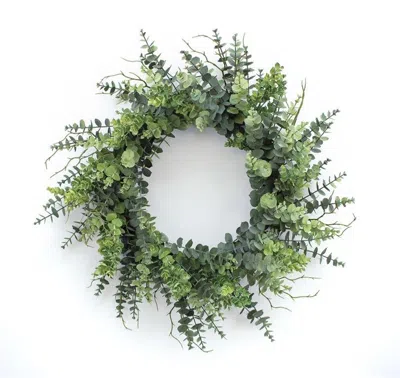 Melrose International Mixed Eucalyptus Leaf Foliage Wreath With Twig Accents 29"d - Green