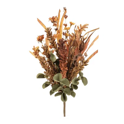 Melrose International Mixed Fall Floral And Foliage Bush (set Of 6) - Brown, Orange