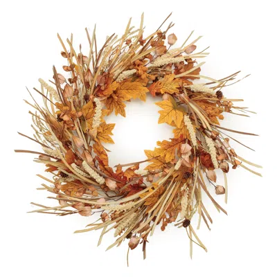 Melrose International Mixed Fall Harvest Wreath 25"d - Orange, Beige