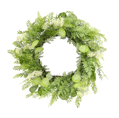Melrose International Mixed Fern Foliage Wreath 27.5"d - Green; White; Brown