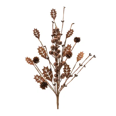 Melrose International Mixed Holly Berry Pinecone Spray (set Of 6) - Brown