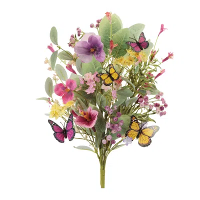 Melrose International Mixed Pansy And Butterfly Bush (set Of 2) - Yellow, Purple, Green