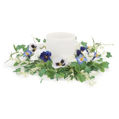 Melrose International Mixed Petunia Pansy Candle Ring 16"d - Green, White